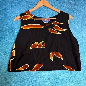 Vintage Y2K Sunset Mirage Floral Tank Top Women’s M Black Orange 100% Rayon